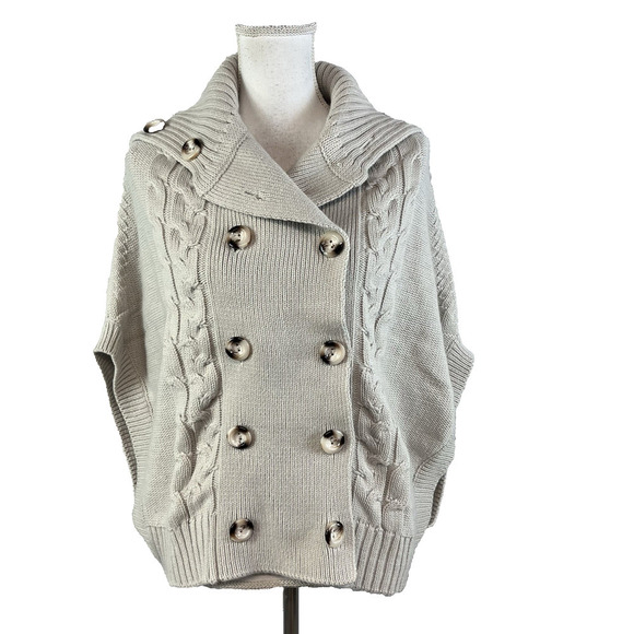 Vertigo Pea Coat Sweater Vest size Large Tan Stone Cable Knit Nautical Casual - Picture 1 of 11